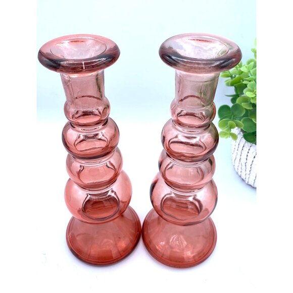 Recycled Art Glass Pink 4 Bulb Terrace Candle Holder Vase Vintage 9 Inches Home - Picture 7 of 7